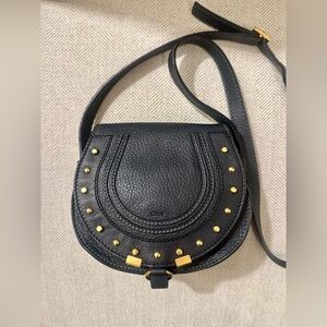 Chloe Black Leather Studded Small Marcie Saddle Crossbody